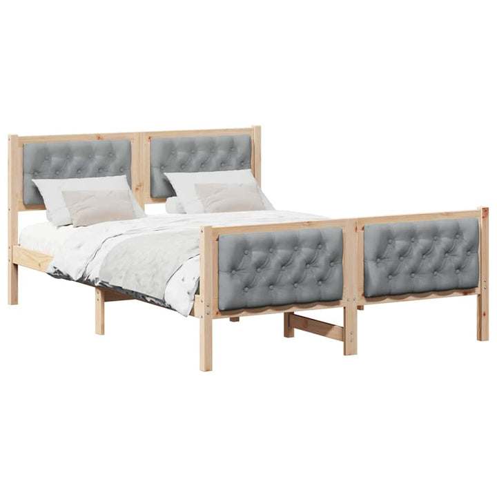 Sengestel med hovedgærde Lysegrå 140 x 190 cm Massiv fyrretræ
