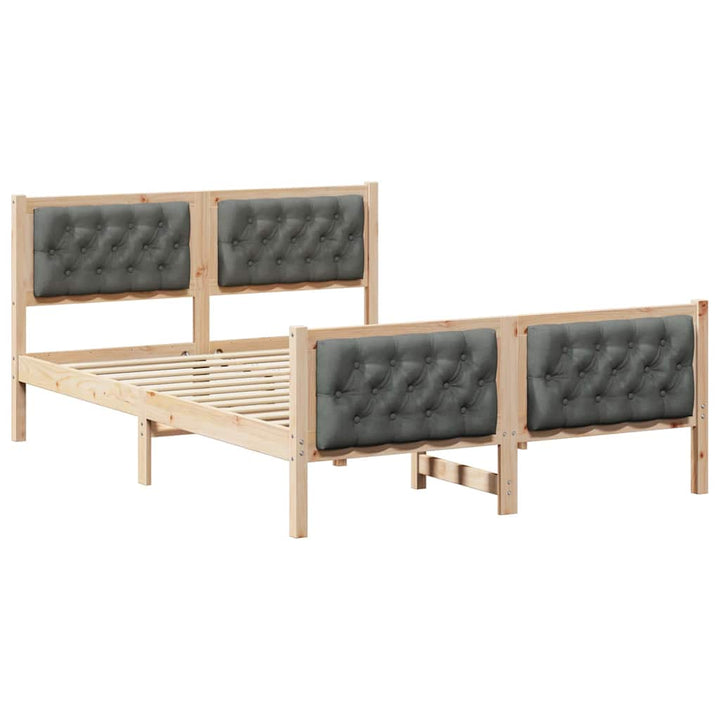 Sengestel med hovedgærde Mørkegrå 140 x 190 cm Massiv fyrretræ