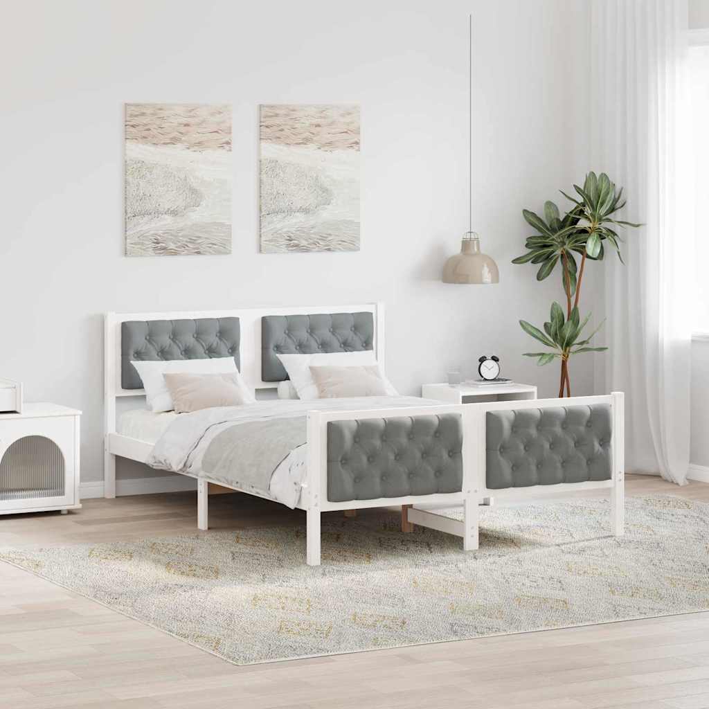 Sengestel med hovedgærde Lysegrå 140 x 190 cm Massiv fyrretræ