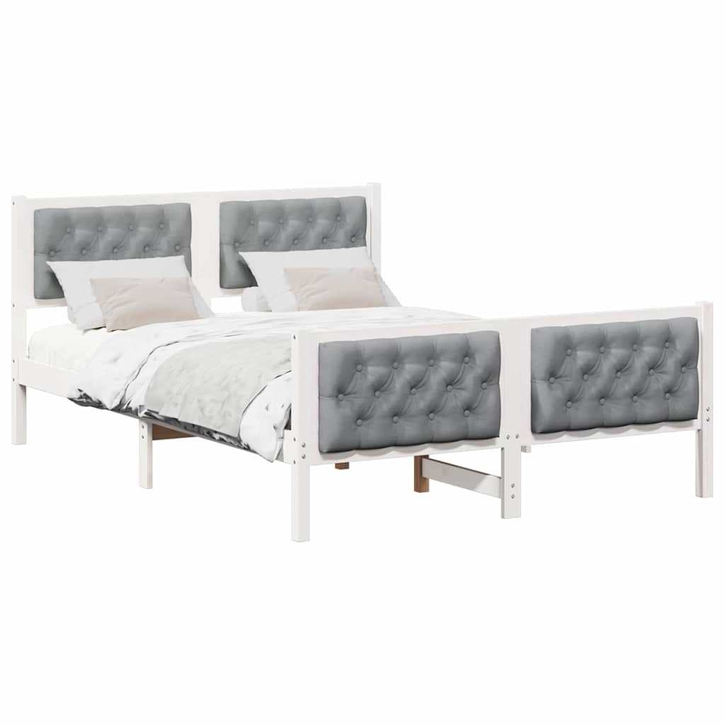 Sengestel med hovedgærde Lysegrå 140 x 190 cm Massiv fyrretræ