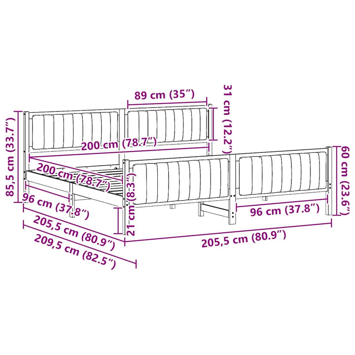 Sengestel brun og mørkegrå 200 x 200 cm Massivt fyrretræ