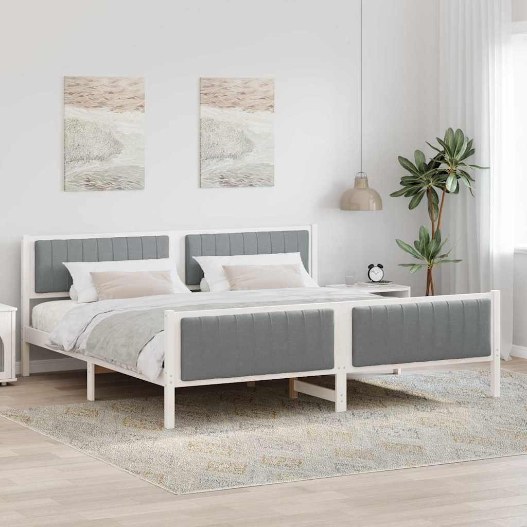 Sengestel Hvid og lys grå 200 x 200 cm Massivt fyrretræ