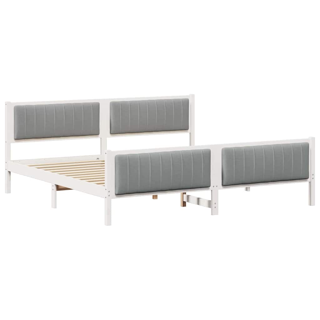 Sengestel Hvid og lys grå 200 x 200 cm Massivt fyrretræ
