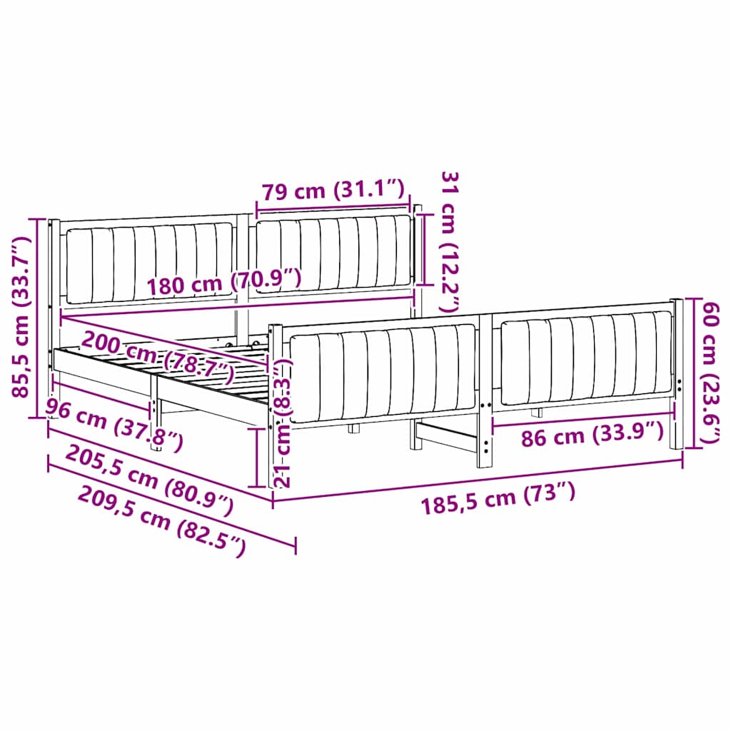 Sengestel brun og mørkegrå 180 x 200 cm Massivt fyrretræ