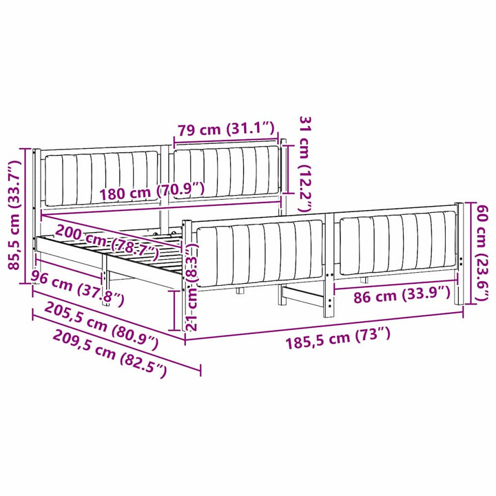 Sengestel brun og mørkegrå 180 x 200 cm Massivt fyrretræ