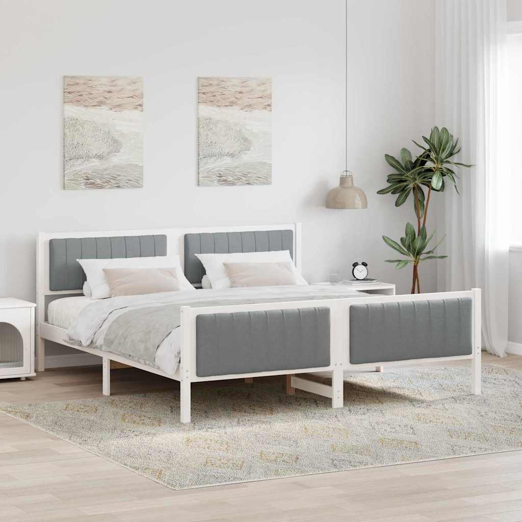 Sengestel Hvid og lys grå 180 x 200 cm Massivt fyrretræ