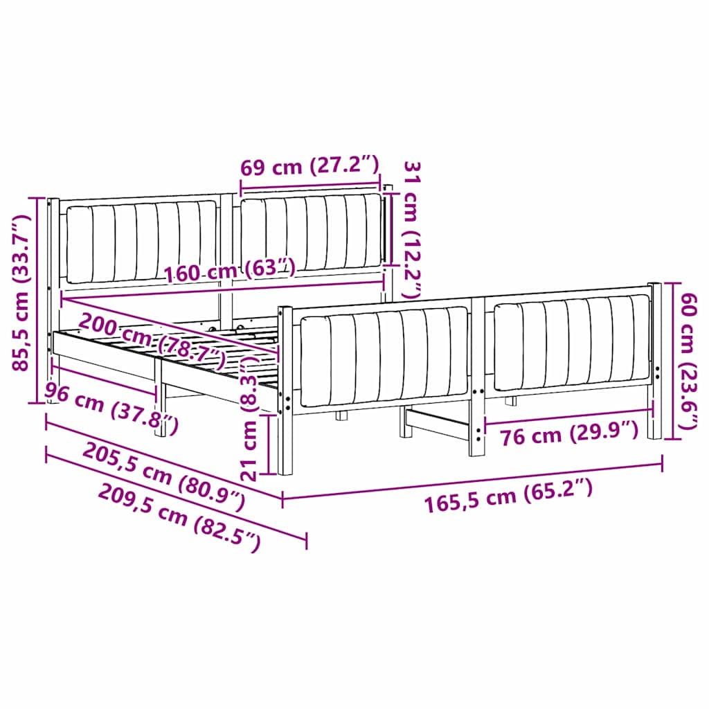 Sengestel brun og mørkegrå 160 x 200 cm Massivt fyrretræ