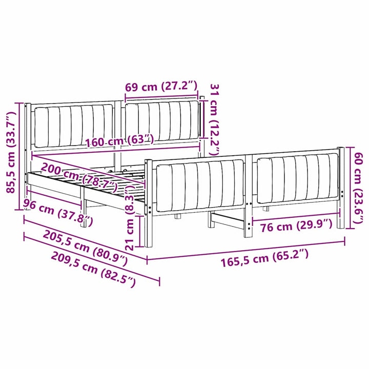 Sengestel brun og mørkegrå 160 x 200 cm Massivt fyrretræ