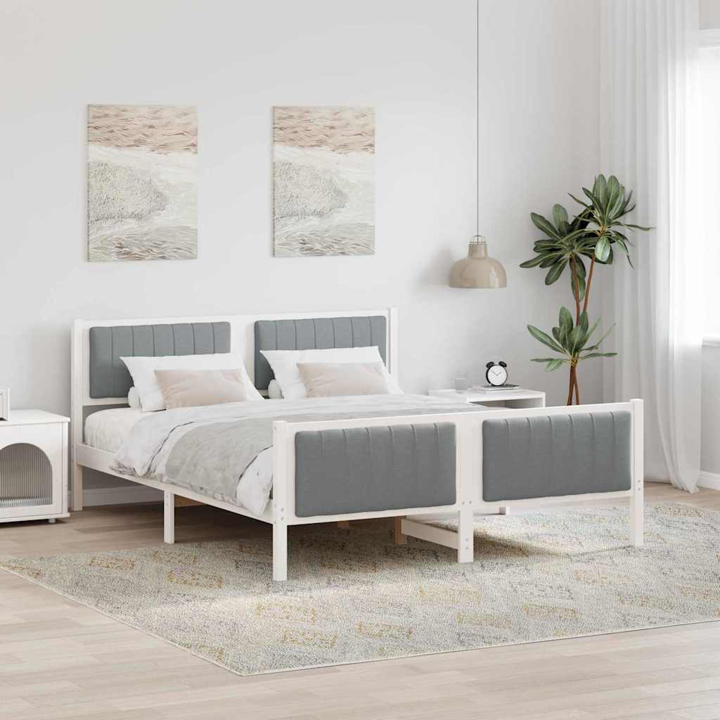 Sengestel Hvid og lys grå 150 x 200 cm Massivt fyrretræ