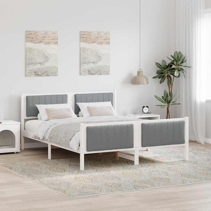 Sengestel Hvid og lys grå 150 x 200 cm Massivt fyrretræ