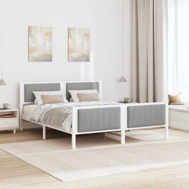 Sengestel Hvid og lys grå 150 x 200 cm Massivt fyrretræ