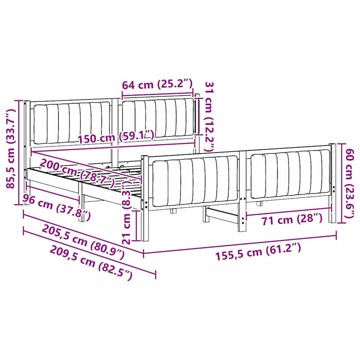 Sengestel Hvid og lys grå 150 x 200 cm Massivt fyrretræ