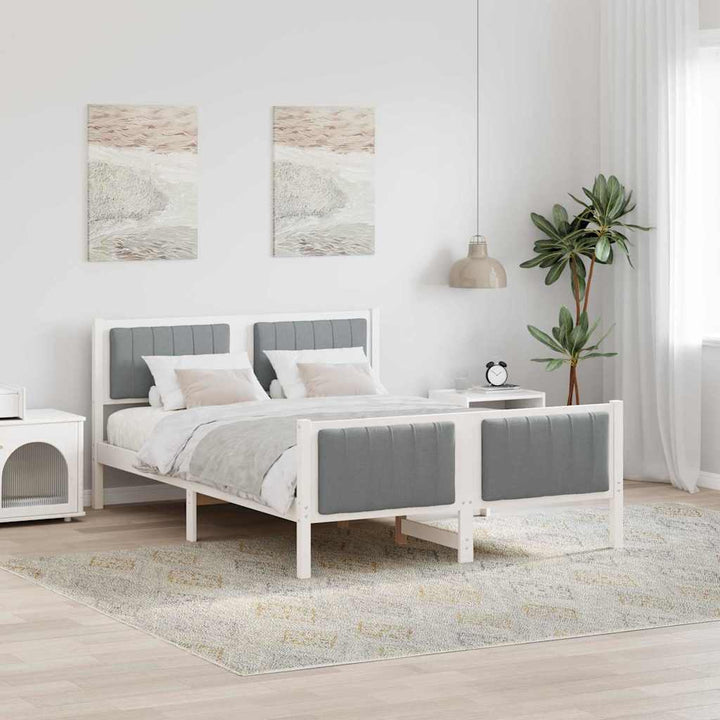 Sengestel Hvid og lys grå 140 x 200 cm Massivt fyrretræ