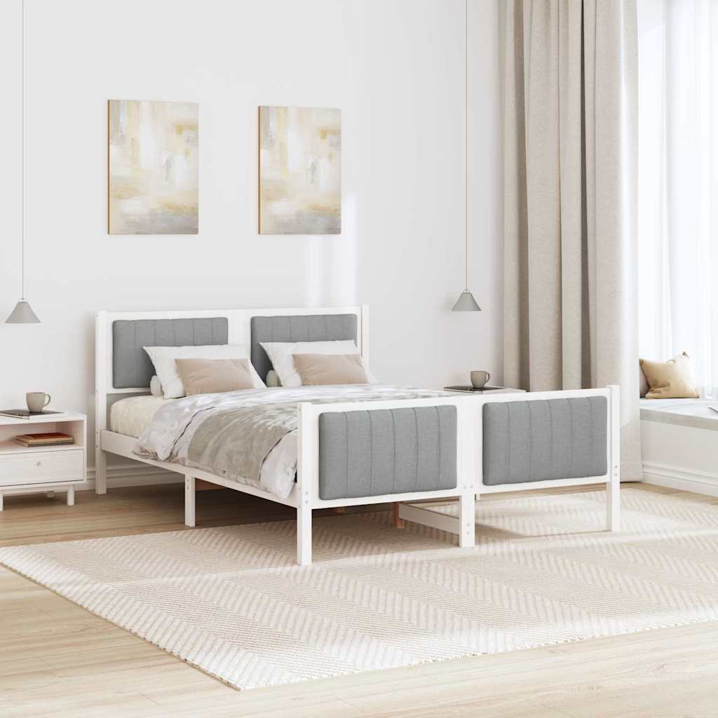 Sengestel Hvid og lys grå 140 x 200 cm Massivt fyrretræ