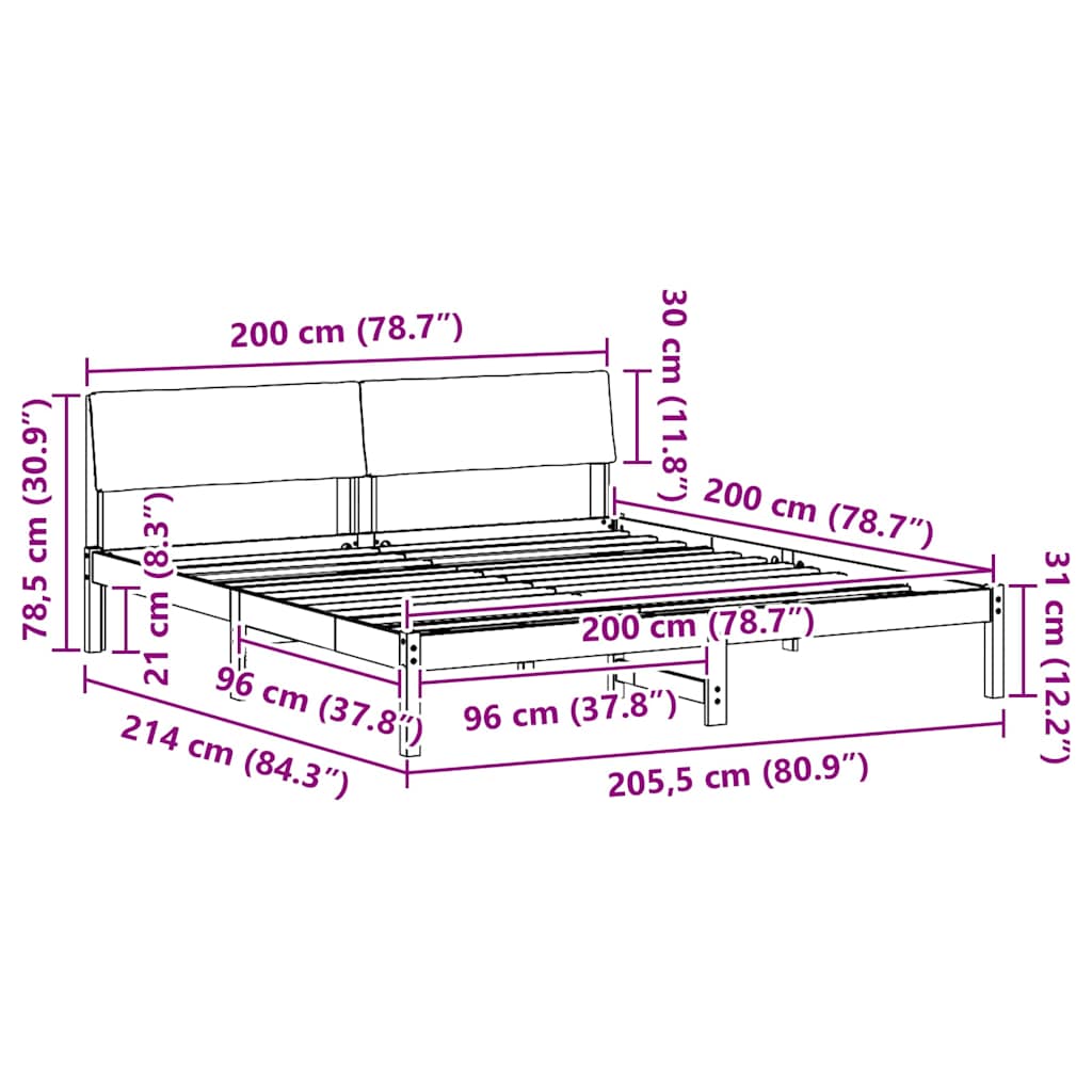 Sengestel brun og mørkegrå 200 x 200 cm Massivt fyrretræ
