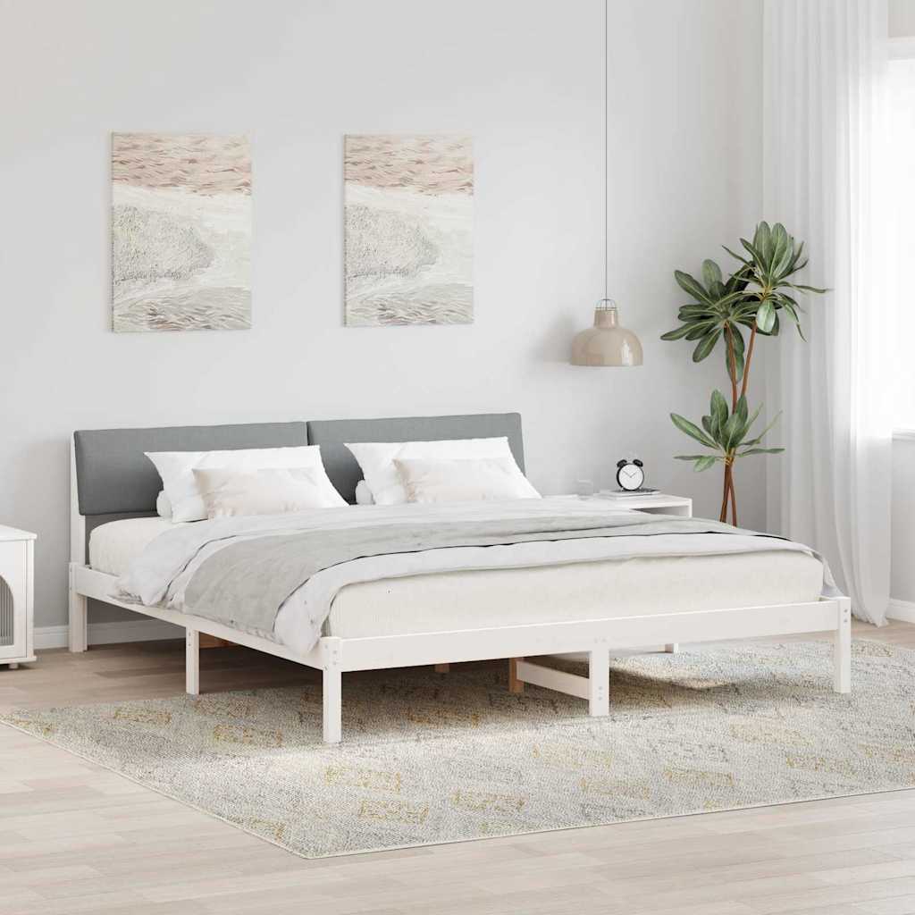 Sengestel Hvid og lys grå 200 x 200 cm Massivt fyrretræ