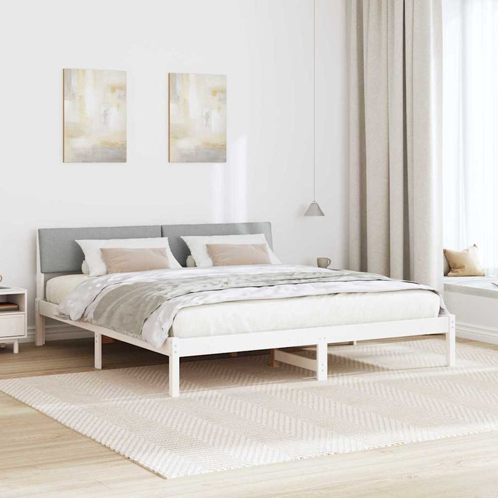 Sengestel Hvid og lys grå 200 x 200 cm Massivt fyrretræ