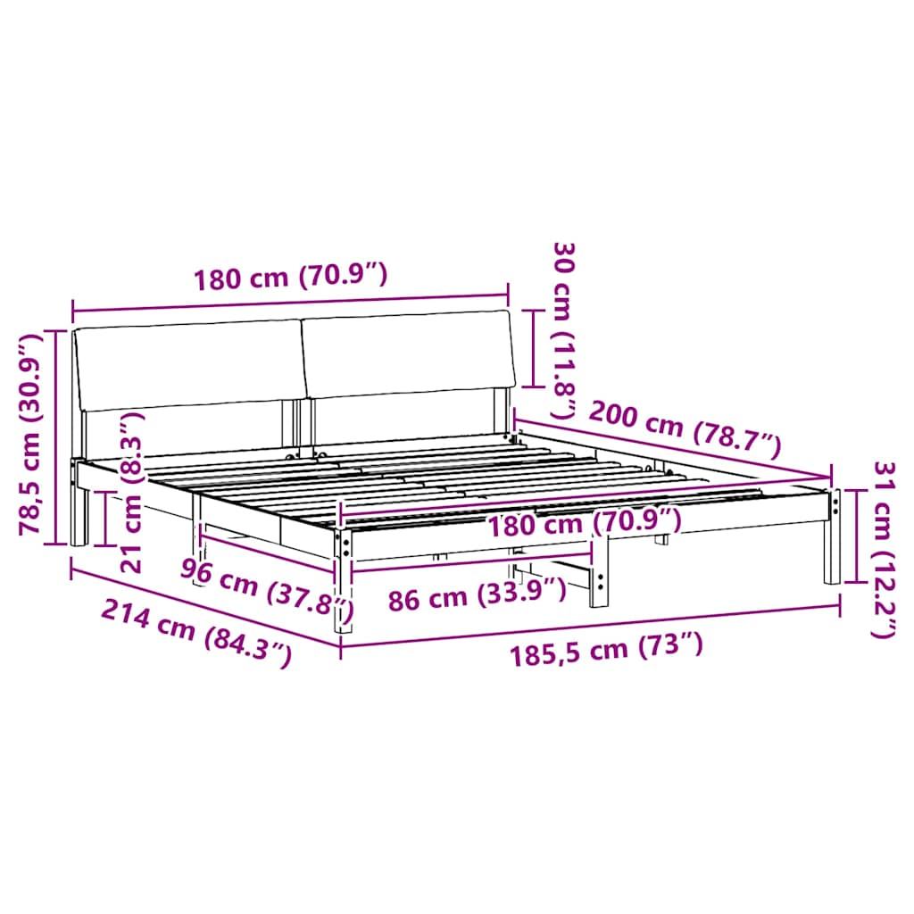 Sengestel brun og mørkegrå 180 x 200 cm Massivt fyrretræ