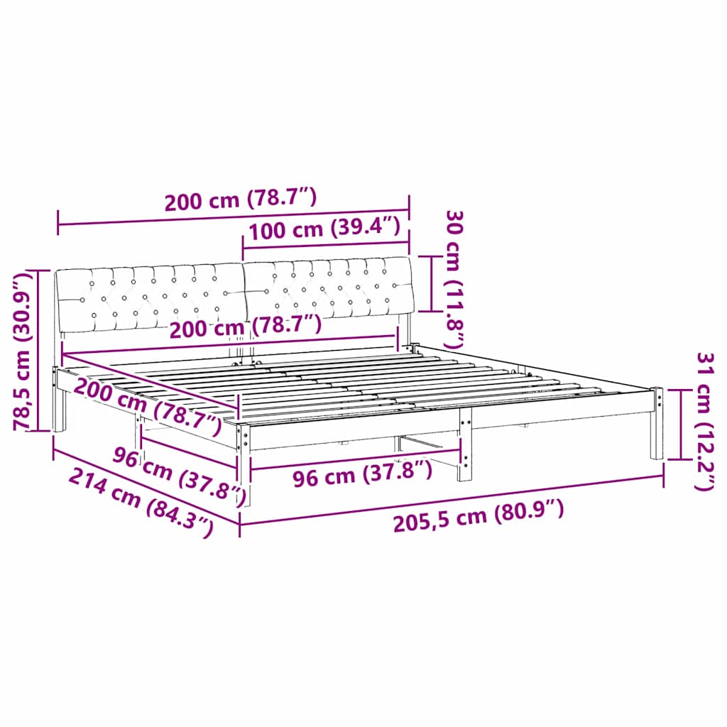 Sengestel brun og mørkegrå 200 x 200 cm Massivt fyrretræ