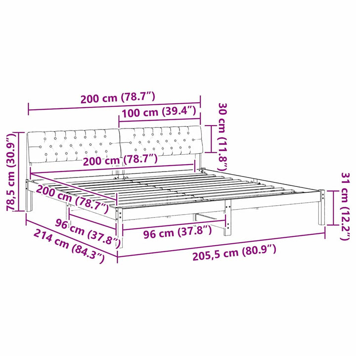Sengestel brun og mørkegrå 200 x 200 cm Massivt fyrretræ