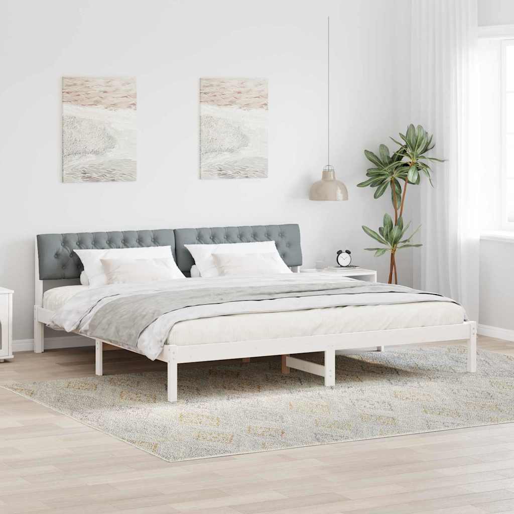 Sengestel Hvid og lys grå 200 x 200 cm Massivt fyrretræ