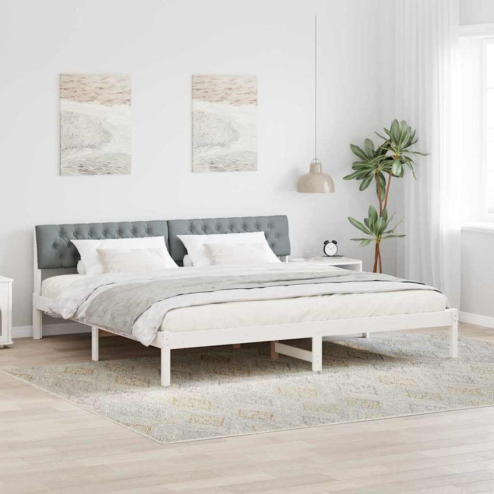 Sengestel Hvid og lys grå 200 x 200 cm Massivt fyrretræ