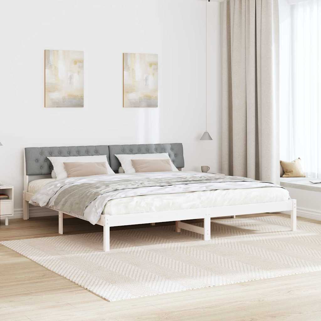 Sengestel Hvid og lys grå 200 x 200 cm Massivt fyrretræ