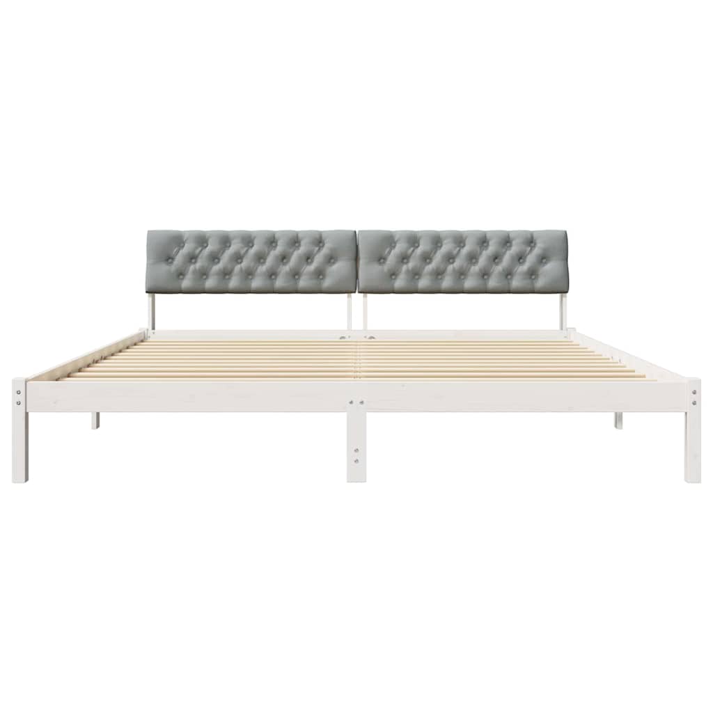 Sengestel Hvid og lys grå 200 x 200 cm Massivt fyrretræ