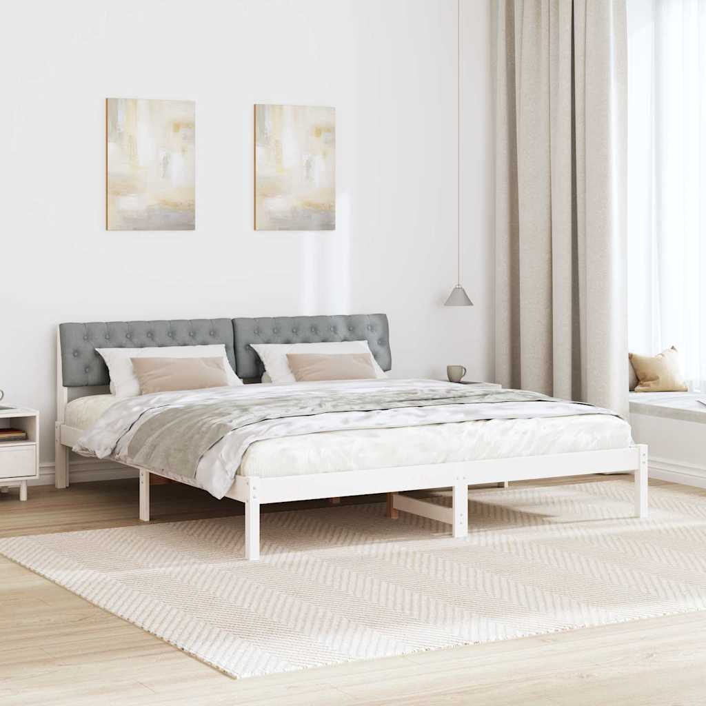 Sengestel Hvid og lys grå 180 x 200 cm Massivt fyrretræ