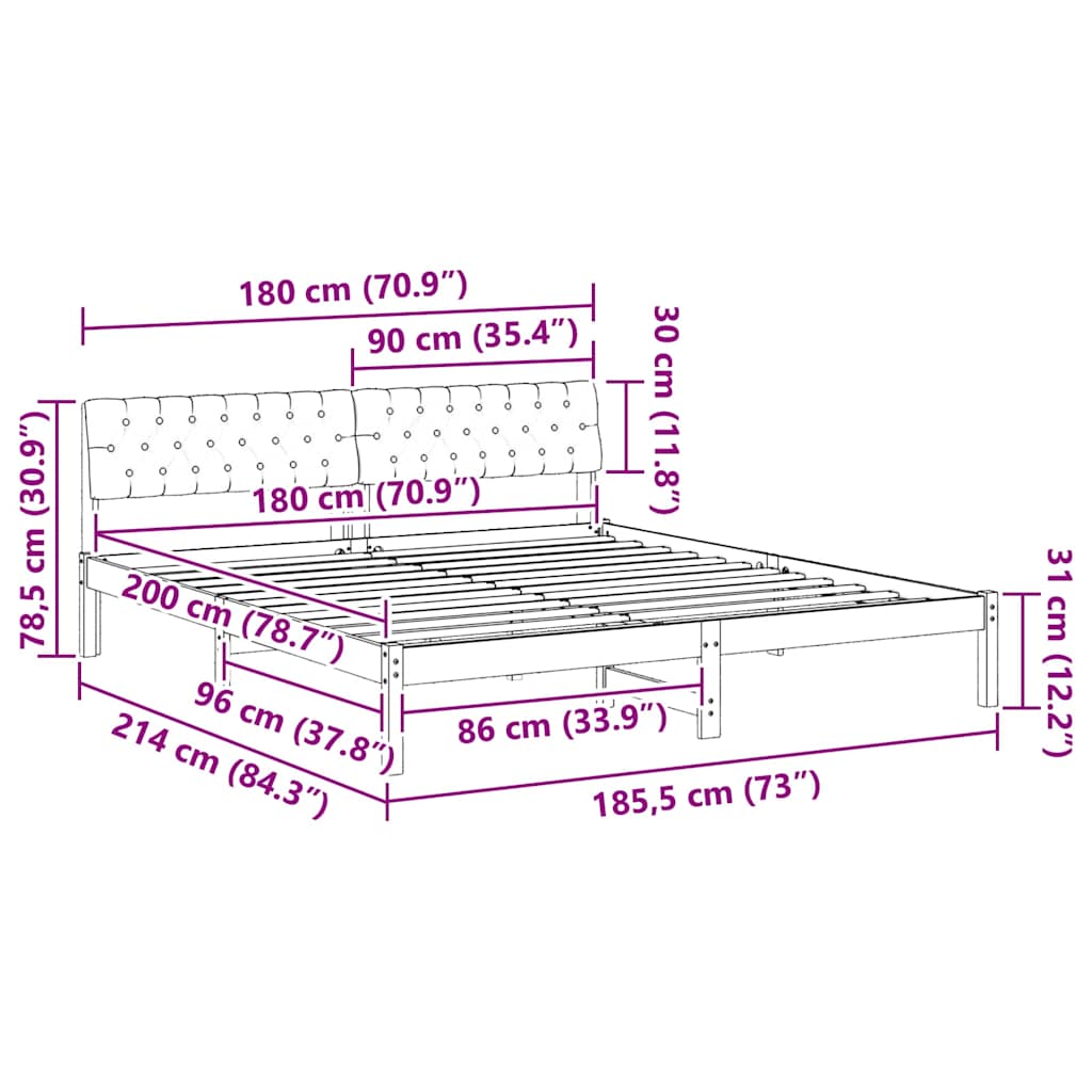 Sengestel Hvid og lys grå 180 x 200 cm Massivt fyrretræ