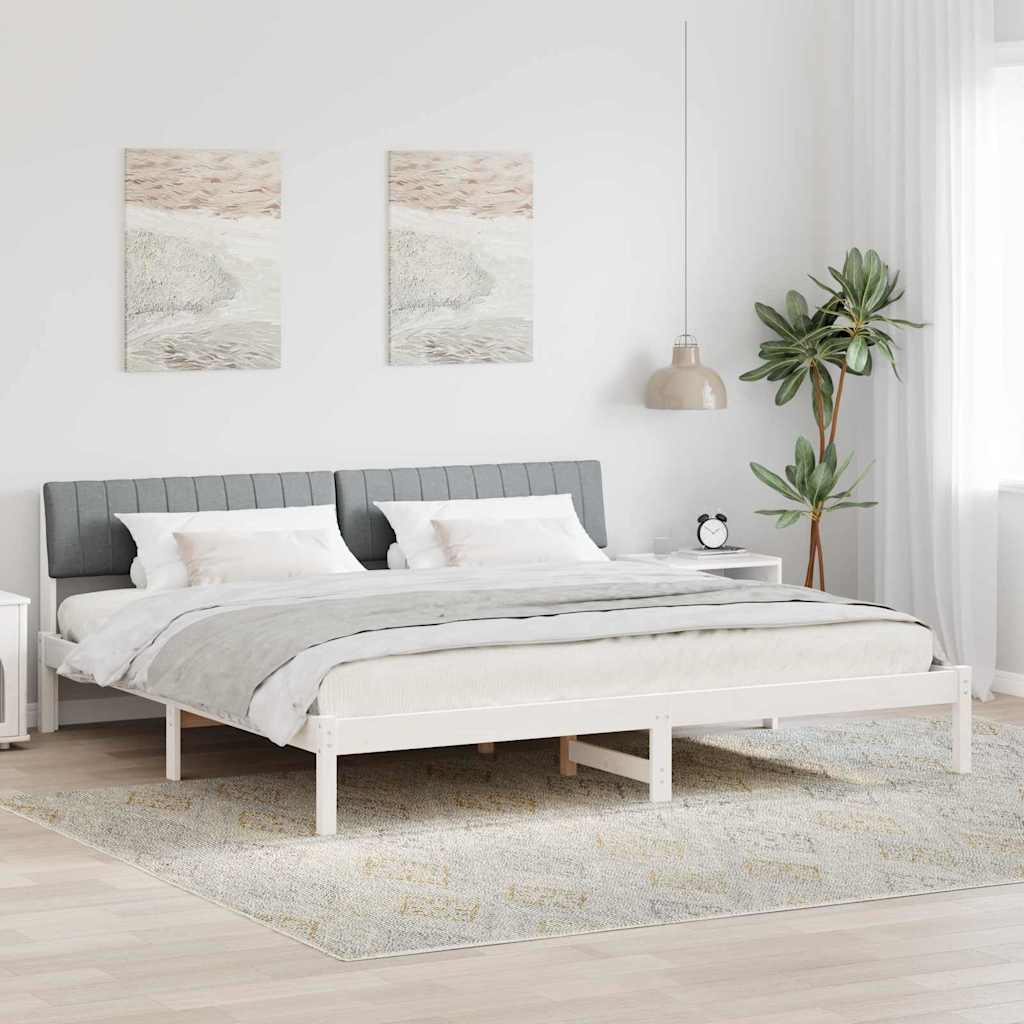 Sengestel Hvid og lys grå 200 x 200 cm Massivt fyrretræ