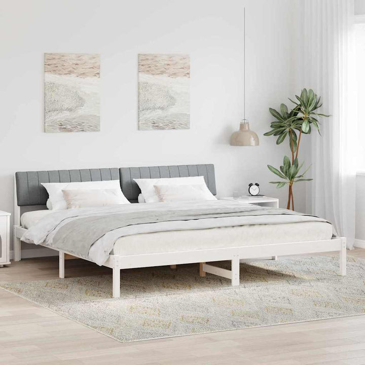 Sengestel Hvid og lys grå 200 x 200 cm Massivt fyrretræ