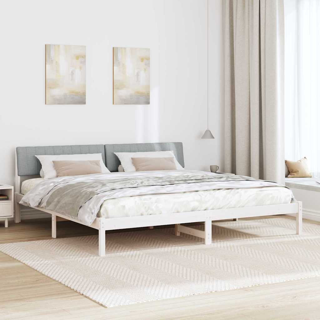 Sengestel Hvid og lys grå 200 x 200 cm Massivt fyrretræ