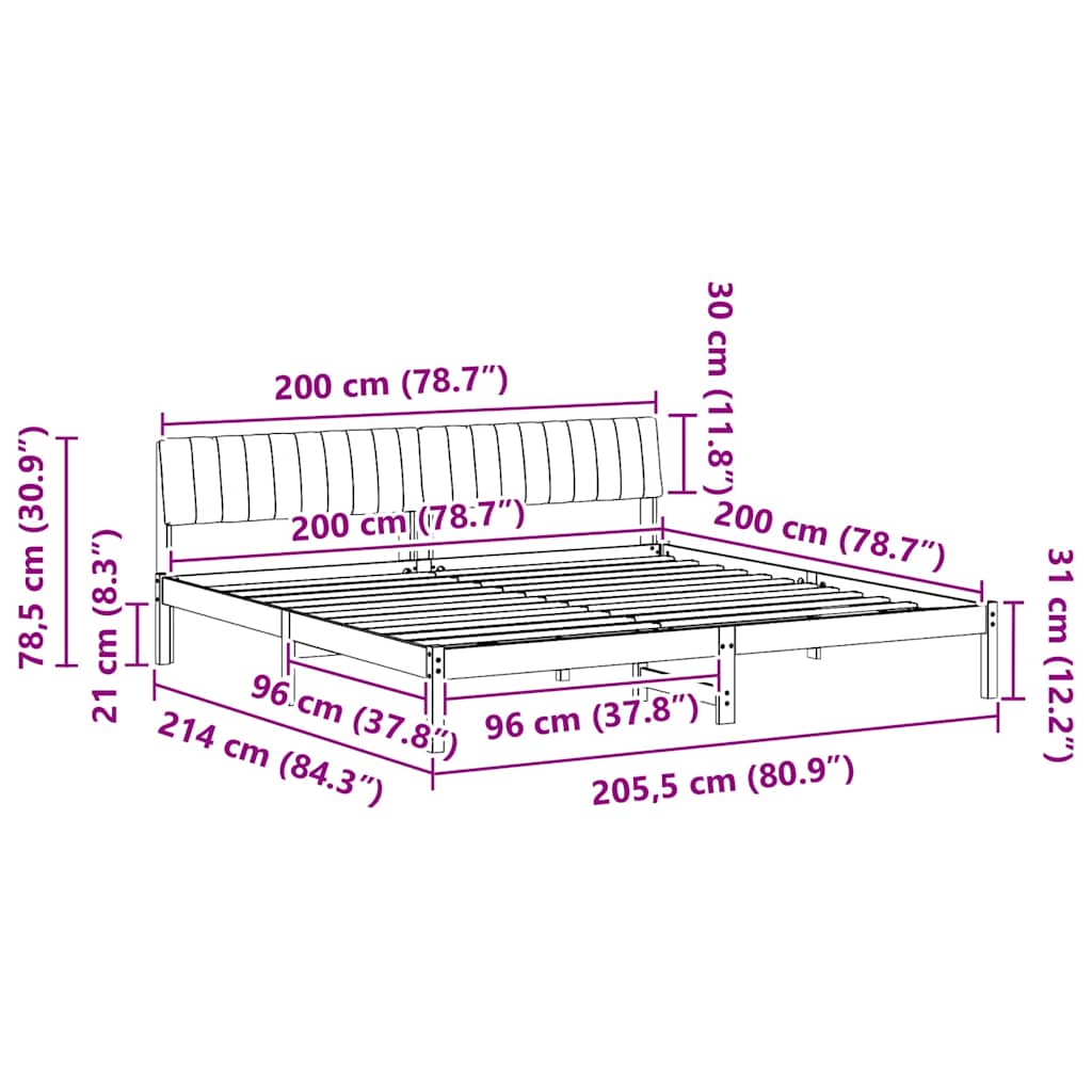 Sengestel Hvid og lys grå 200 x 200 cm Massivt fyrretræ