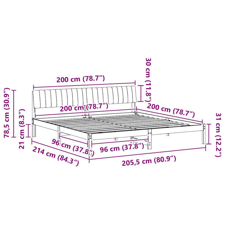 Sengestel Hvid og lys grå 200 x 200 cm Massivt fyrretræ