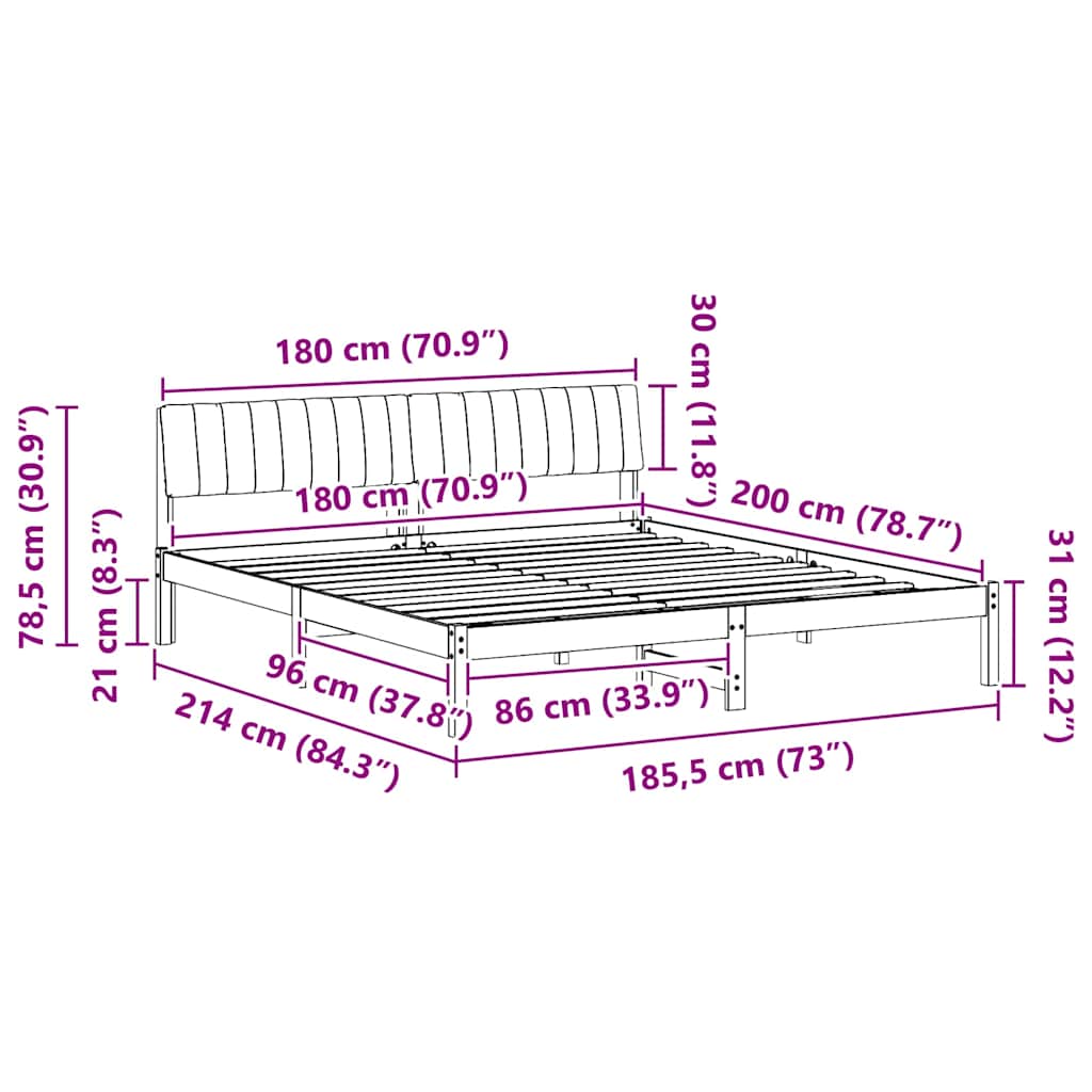 Sengestel brun og mørkegrå 180 x 200 cm Massivt fyrretræ