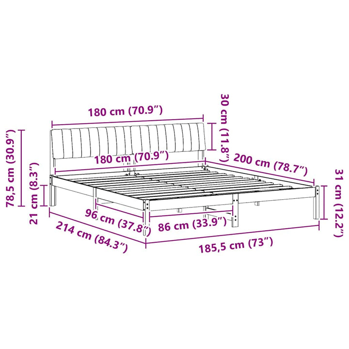 Sengestel brun og mørkegrå 180 x 200 cm Massivt fyrretræ