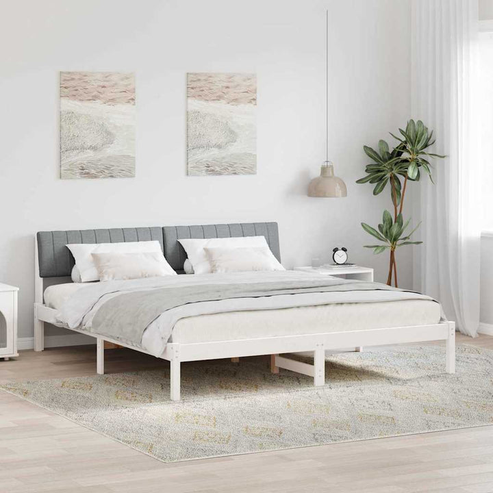 Sengestel Hvid og lys grå 180 x 200 cm Massivt fyrretræ