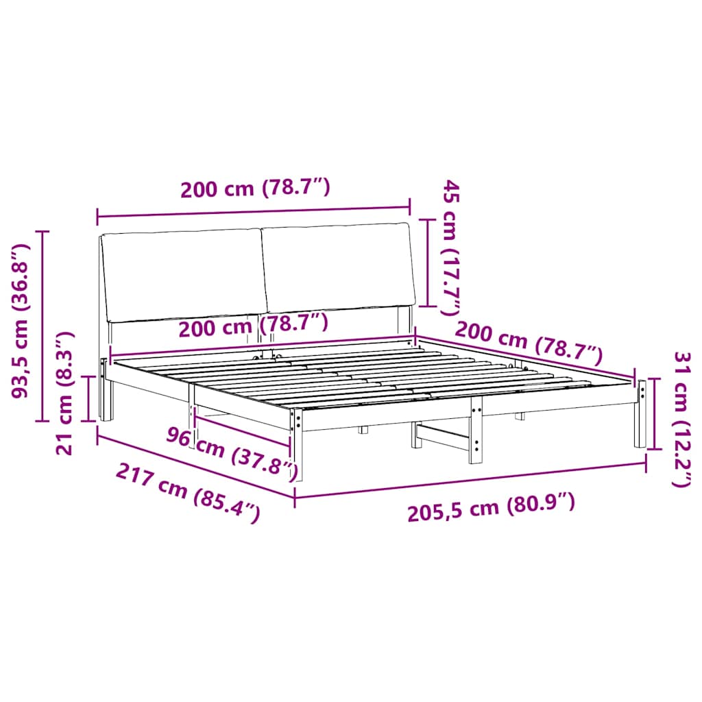 Sengestel brun og mørkegrå 200 x 200 cm Massivt fyrretræ