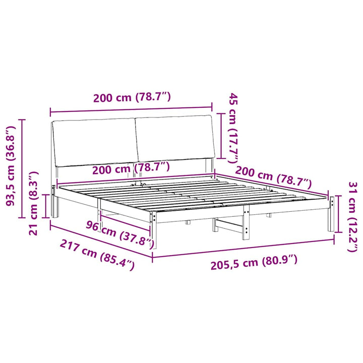 Sengestel brun og mørkegrå 200 x 200 cm Massivt fyrretræ