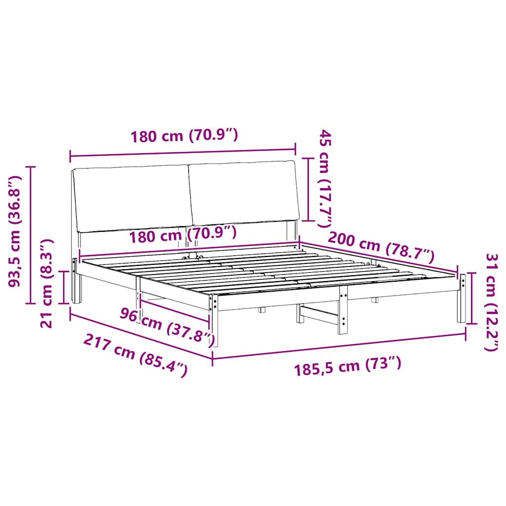 Sengestel brun og mørkegrå 180 x 200 cm Massivt fyrretræ