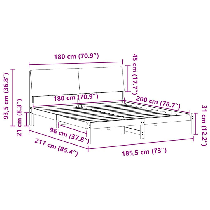 Sengestel brun og mørkegrå 180 x 200 cm Massivt fyrretræ