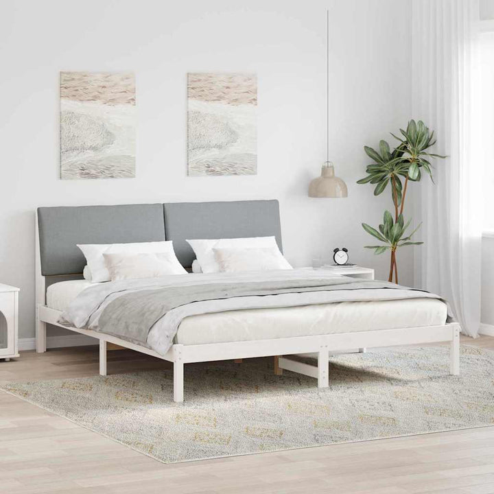 Sengestel Hvid og lys grå 180 x 200 cm Massivt fyrretræ