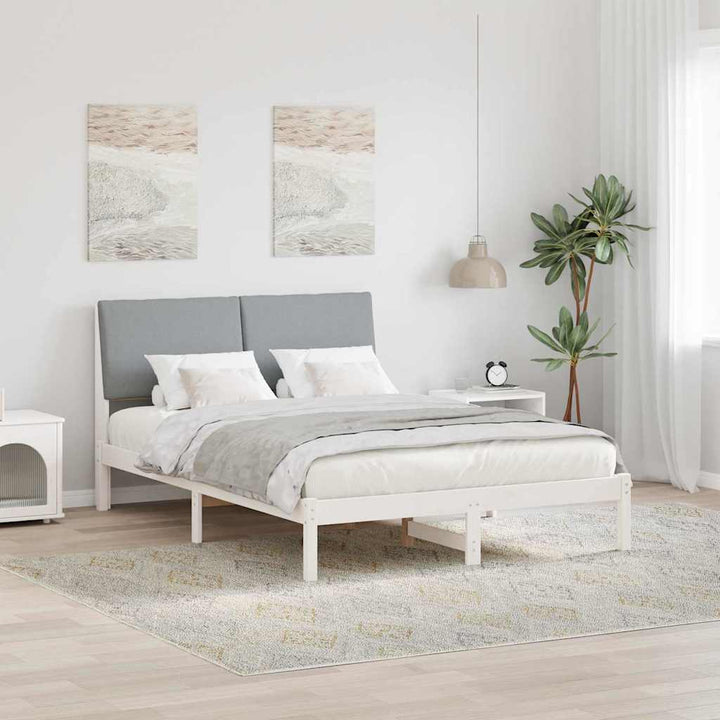 Sengestel Hvid og lys grå 160 x 200 cm Massivt fyrretræ