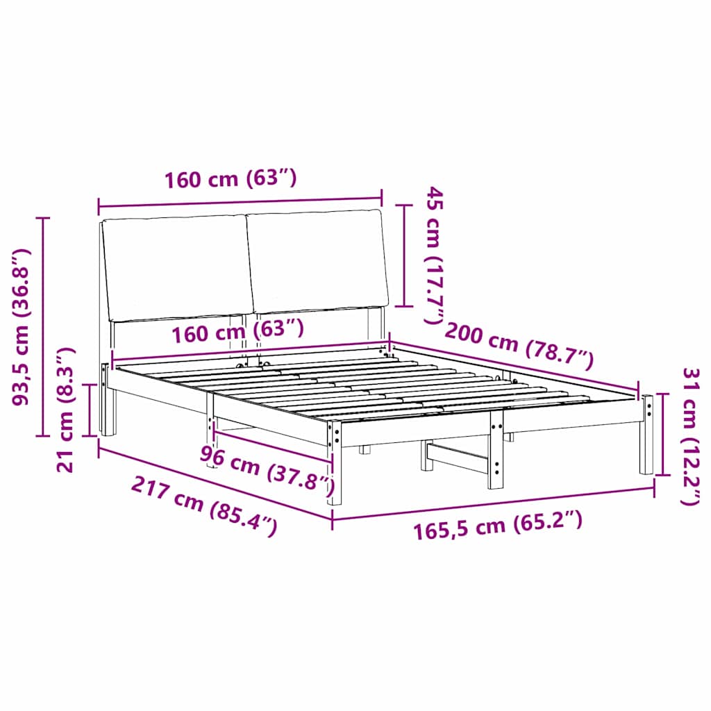 Sengestel Hvid og lys grå 160 x 200 cm Massivt fyrretræ