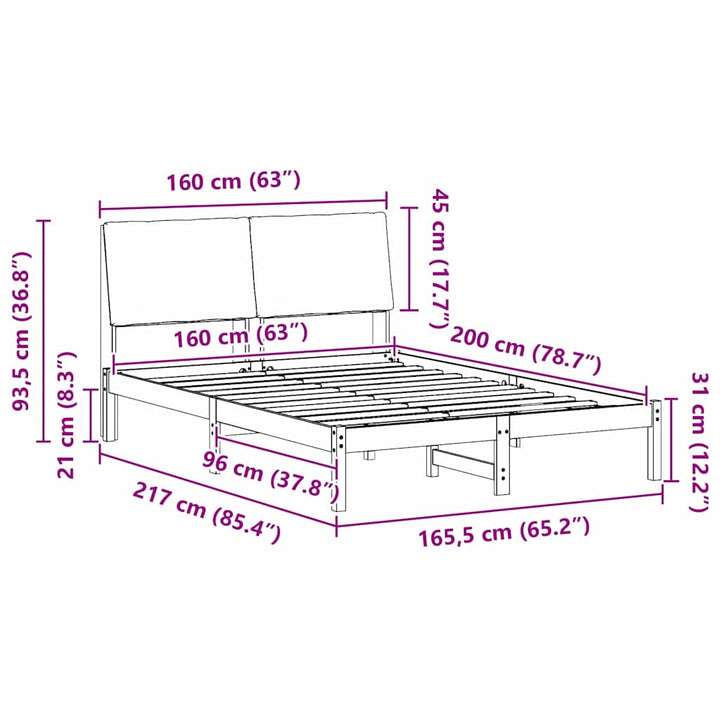 Sengestel Hvid og lys grå 160 x 200 cm Massivt fyrretræ
