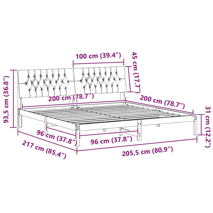 Sengestel med Polstret Hovedgavl Brun 200 x 200 cm