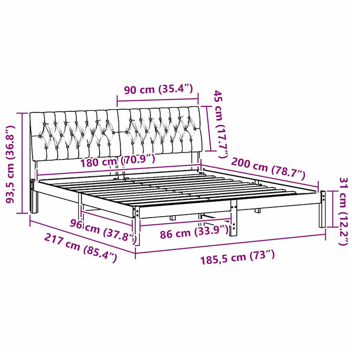Sengestel med Polstret Hovedgavl Hvid 180 x 200 cm