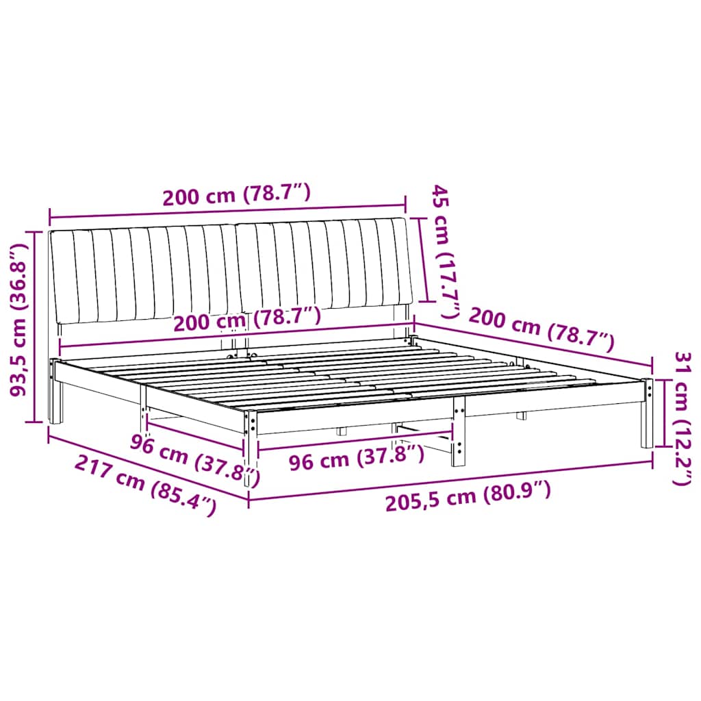 Sengestel med hovedgærde Brun 200 x 200 cm Massiv fyrretræ