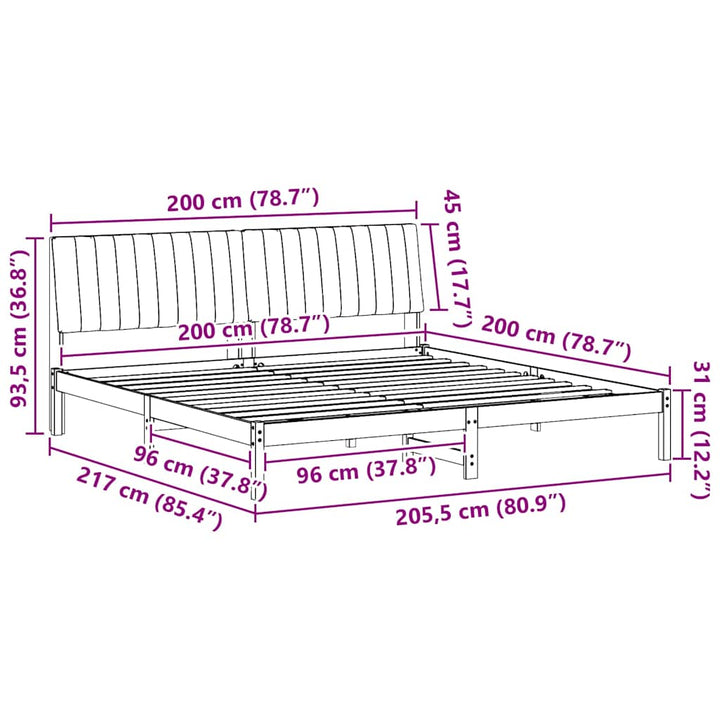 Sengestel med hovedgærde Brun 200 x 200 cm Massiv fyrretræ
